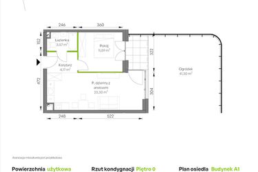 Rzut - Mieszkanie na sprzedaż 2 pokoje o powierzchni 42,63 m² - numer A1/00/01 w WUWA Vita