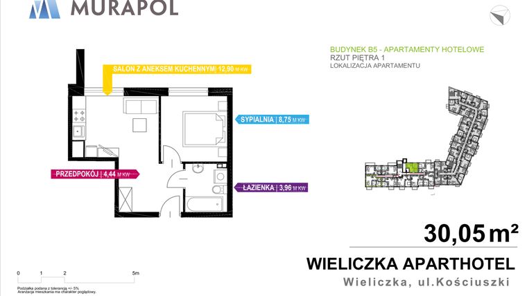 Rzut - Mieszkanie na sprzedaż 2 pokoje o powierzchni 30,05 m² - numer B5.A.1.1 w Apartamenty przy Parku