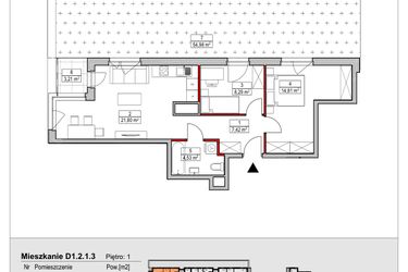 Rzut - Mieszkanie na sprzedaż 3 pokoje o powierzchni 56,85 m² - numer D1.2.1.3 w Nowy Targówek VI