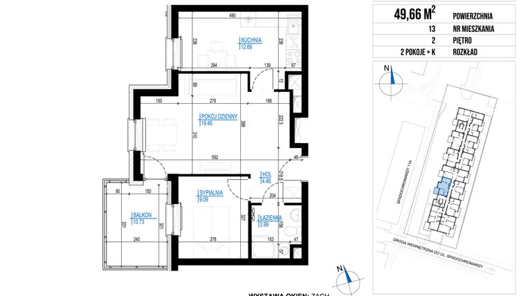 Rzut - Mieszkanie na sprzedaż 2 pokoje o powierzchni 49,66 m² - numer 13 w Vieniava edycja druga