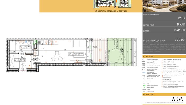 Rzut - Mieszkanie na sprzedaż 1 pokój o powierzchni 29,73 m² - numer B1.37 w Nova Daliova