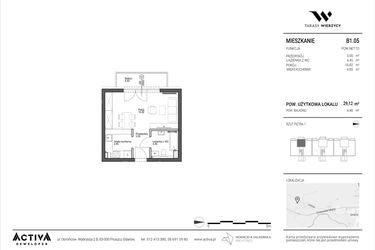 Rzut - Mieszkanie na sprzedaż 1 pokój o powierzchni 29,12 m² - numer B1.05 w Tarasy Wierzycy