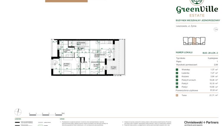 Rzut - Mieszkanie na sprzedaż 3 pokoje o powierzchni 57,61 m² - numer 28.2 w Green Ville
