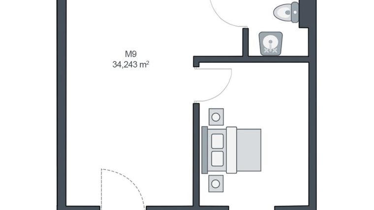 Rzut - Mieszkanie na sprzedaż 2 pokoje o powierzchni 34,23 m² - numer M9 w TARASY GĄSKI