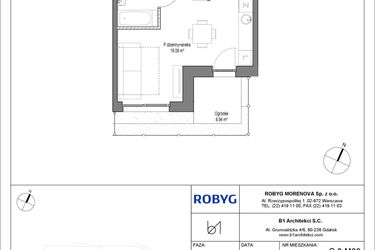 Rzut - Mieszkanie na sprzedaż 1 pokój o powierzchni 25,58 m² - numer C.0M03 w Leszczyńskich 2
