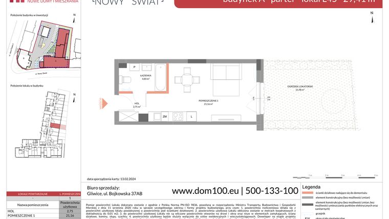 Rzut - Mieszkanie na sprzedaż 1 pokój o powierzchni 29,41 m² - numer L45 w Apartamenty Nowy Świat - inwestycyjne