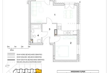 Rzut - Mieszkanie na sprzedaż 2 pokoje o powierzchni 43,85 m² - numer F1/P0/6 w Osiedle Jodłowa bud. F