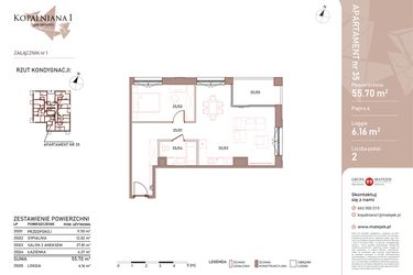 Rzut - Mieszkanie na sprzedaż 2 pokoje o powierzchni 55,7 m² - numer 35 w Kopalniana