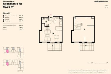 Rzut - Mieszkanie na sprzedaż 3 pokoje o powierzchni 67,38 m² - numer 72 w Sołtysowska