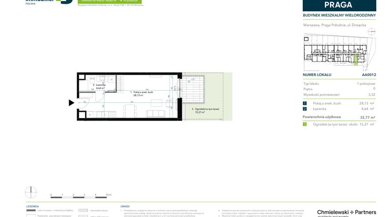 Rzut - Mieszkanie na sprzedaż 1 pokój o powierzchni 32,64 m² - numer AA0012 w Neo Praga