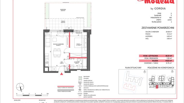 Rzut - Mieszkanie na sprzedaż 2 pokoje o powierzchni 40,31 m² - numer A.060 w Modena II