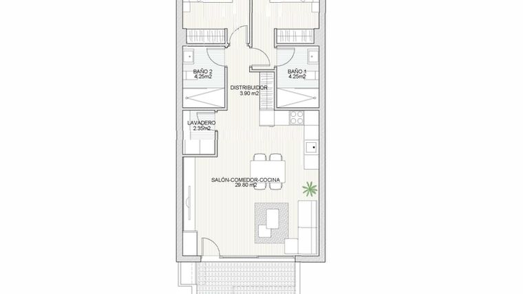 Rzut - Dom na sprzedaż 2 pokoje o powierzchni 74,45 m² - numer 2 w Domy w San Pedro del Pinatar - 34804911