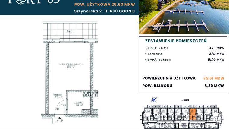 Rzut - Mieszkanie na sprzedaż 1 pokój o powierzchni 25,6 m² - numer A-19 w Port 69