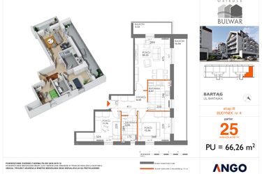 Rzut - Mieszkanie na sprzedaż 3 pokoje o powierzchni 66,26 m² - numer 25 w Osiedle Bulwar bud. 4