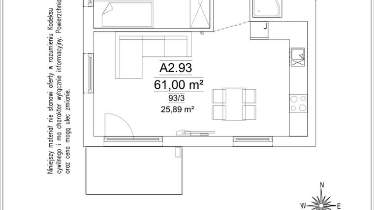 Rzut - Mieszkanie na sprzedaż 3 pokoje o powierzchni 61 m² - numer 5B/93 w FORTnatura etap II