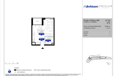 Rzut - Mieszkanie na sprzedaż 1 pokój o powierzchni 30,05 m² - numer A1.29 w Apartamenty Esencja II