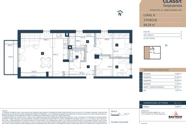 Rzut - Mieszkanie na sprzedaż 3 pokoje o powierzchni 69,34 m² - numer 8 w Classy Świętojańska