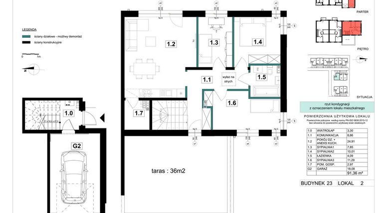 Rzut - Mieszkanie na sprzedaż 4 pokoje o powierzchni 91,36 m² - numer 23-2 w Błonie Bosco