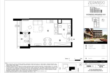 Rzut - Mieszkanie na sprzedaż 1 pokój o powierzchni 36,78 m² - numer B16 w Kazimierza Wielkiego 42A etap II