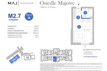 Rzut - Mieszkanie na sprzedaż 1 pokój o powierzchni 27,94 m² - numer M2.7 w Osiedle Majowe 2.0 etap II