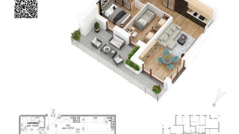 Rzut - Mieszkanie na sprzedaż 3 pokoje o powierzchni 51,38 m² - numer 20 w Villa Park - Etap IV