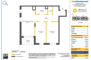 Rzut - Mieszkanie na sprzedaż 3 pokoje o powierzchni 64,69 m² - numer A/29 w Impuls Marywilska