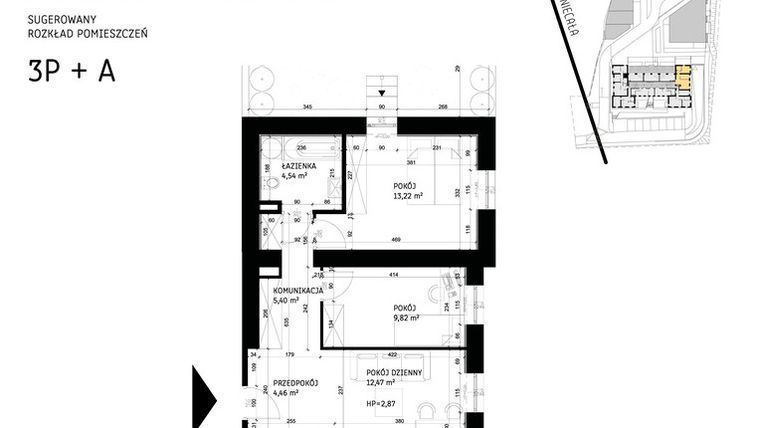 Rzut - Mieszkanie na sprzedaż 3 pokoje o powierzchni 57,77 m² - numer B1.7 w Niecała 7