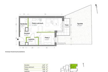 Rzut - Mieszkanie na sprzedaż 2 pokoje o powierzchni 44,76 m² - numer A.A.0.02 w Głębocka Vita