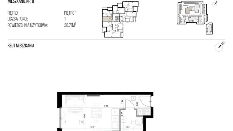 Rzut - Mieszkanie na sprzedaż 1 pokój o powierzchni 28,71 m² - numer 22J/08 w NATURAMA II