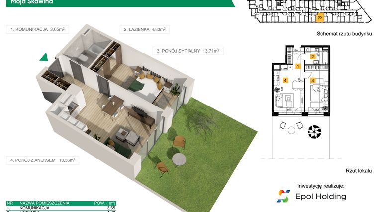 Rzut - Mieszkanie na sprzedaż 2 pokoje o powierzchni 40,55 m² - numer M5 w Moja Skawina