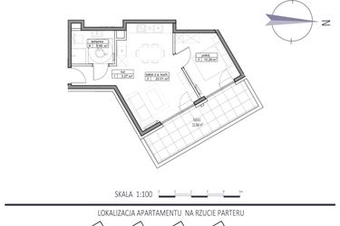 Rzut - Mieszkanie na sprzedaż 2 pokoje o powierzchni 41 m² - numer F8 w Apartamenty na Klifie bud. D, E i F