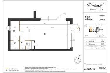 Rzut - Lokal użytkowy na sprzedaż 4 pokoje o powierzchni 60,33 m² - numer E w Kamienica Nova Chopina