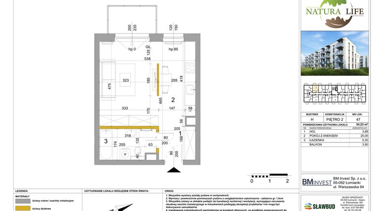 Rzut - Mieszkanie na sprzedaż 1 pokój o powierzchni 34,25 m² - numer H.47 w Osiedle Natura Life budynki GHI