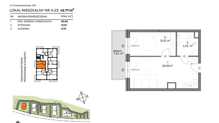 Rzut - Mieszkanie na sprzedaż 2 pokoje o powierzchni 43,77 m² - numer A.23 w Och!Widzew