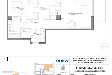 Rzut - Mieszkanie na sprzedaż 3 pokoje o powierzchni 60,05 m² - numer SU3/A/2/12 w Sady Ursynów III