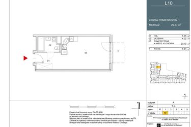 Rzut - Mieszkanie na sprzedaż 1 pokój o powierzchni 29,67 m² - numer L10 w Morwowa 5 - Apartamenty inwestycyjne