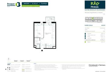 Rzut - Mieszkanie na sprzedaż 2 pokoje o powierzchni 51,93 m² - numer AA0309 w Neo Praga