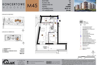 Rzut - Mieszkanie na sprzedaż 2 pokoje o powierzchni 40,41 m² - numer C1_M45 w Koncertowe Wzgórze etap II