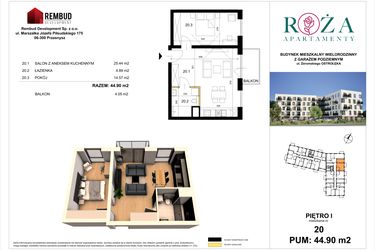 Rzut - Mieszkanie na sprzedaż 2 pokoje o powierzchni 44,9 m² - numer M  20 w Apartamenty Róża