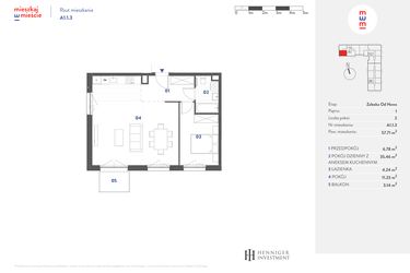 Rzut - Mieszkanie na sprzedaż 2 pokoje o powierzchni 57,71 m² - numer A1.1.3 w Mieszkaj w mieście Załęska od Nowa