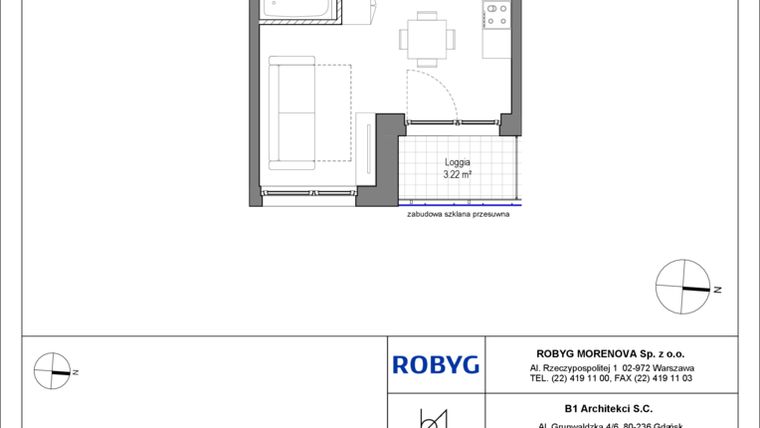 Rzut - Mieszkanie na sprzedaż 1 pokój o powierzchni 27,63 m² - numer B.1M07 w Leszczyńskich 2