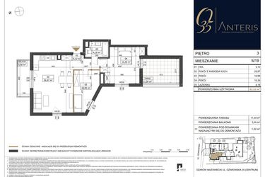 Rzut - Mieszkanie na sprzedaż 4 pokoje o powierzchni 63,62 m² - numer M.19 w Ożarowska 35