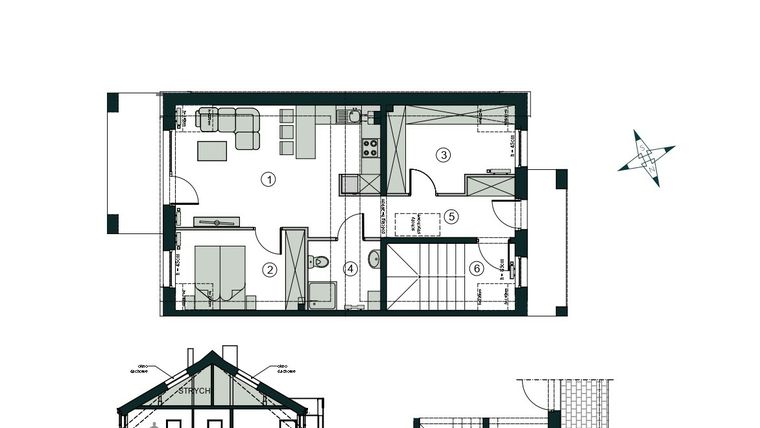 Rzut - Mieszkanie na sprzedaż 3 pokoje o powierzchni 66,28 m² - numer P2 w Aleja Wiśniowa Pogórze