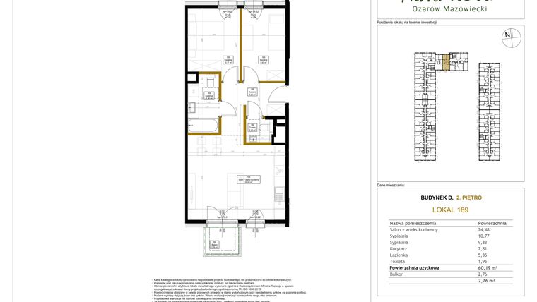 Rzut - Mieszkanie na sprzedaż 3 pokoje o powierzchni 60,19 m² - numer 189 w Aura Nova etap II