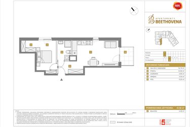Rzut - Mieszkanie na sprzedaż 2 pokoje o powierzchni 43,6 m² - numer C14 w Apartamenty Beethovena etap 2