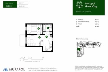 Rzut - Mieszkanie na sprzedaż 2 pokoje o powierzchni 41,38 m² - numer 2.A.1.07 w Murapol GreenCity bud. 2