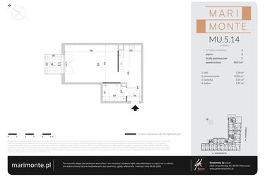 Rzut - Mieszkanie na sprzedaż 1 pokój o powierzchni 43,41 m² - numer MU.5.14 w Marimonte - apartamenty inwestycyjne