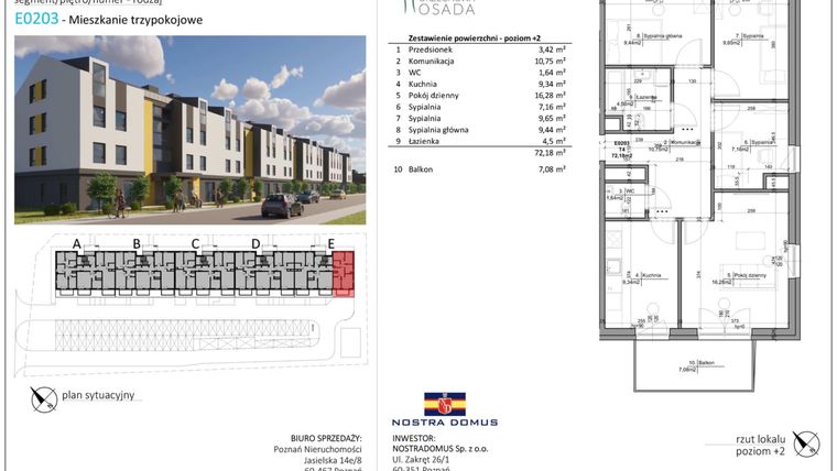 Rzut - Mieszkanie na sprzedaż 4 pokoje o powierzchni 72,18 m² - numer E0203 w Orzechowa Osada