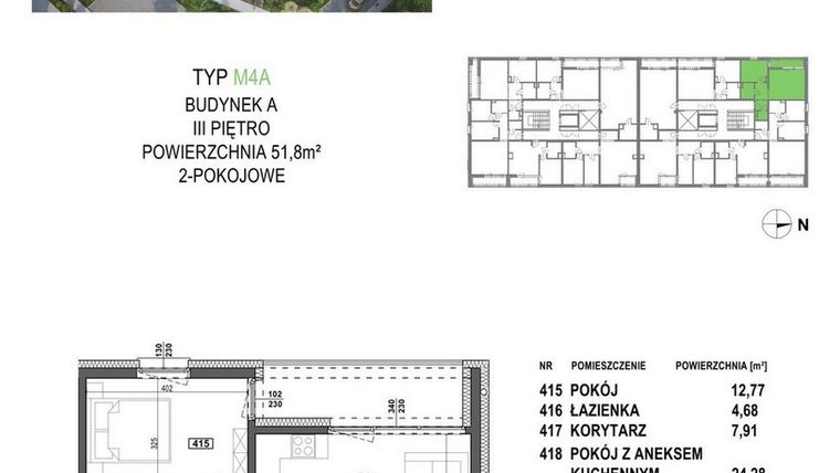 Rzut - Mieszkanie na sprzedaż 2 pokoje o powierzchni 51,8 m² - numer M4A.P4 w Apartamenty Żorska