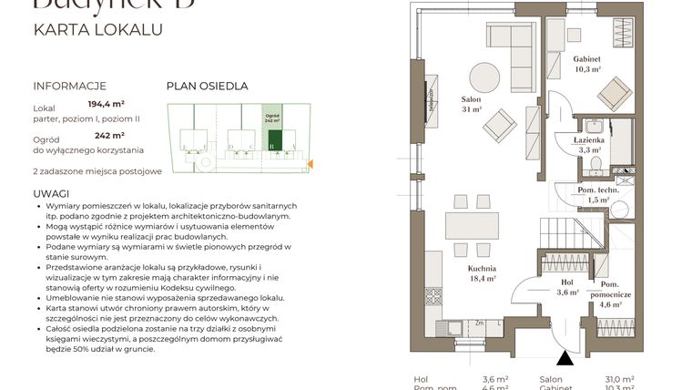 Rzut - Dom na sprzedaż 6 pokoi o powierzchni 194,4 m² - numer B w Słowackiego 5